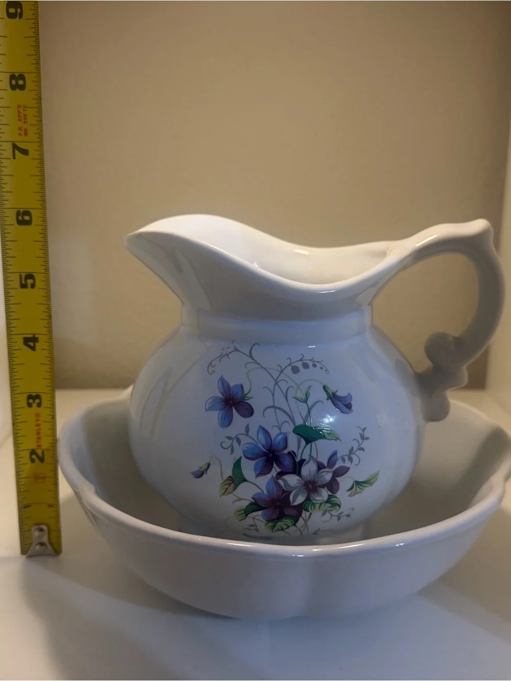 Vintage McCoy Floral Pitcher | Purple Blooms Cottagecore Decor